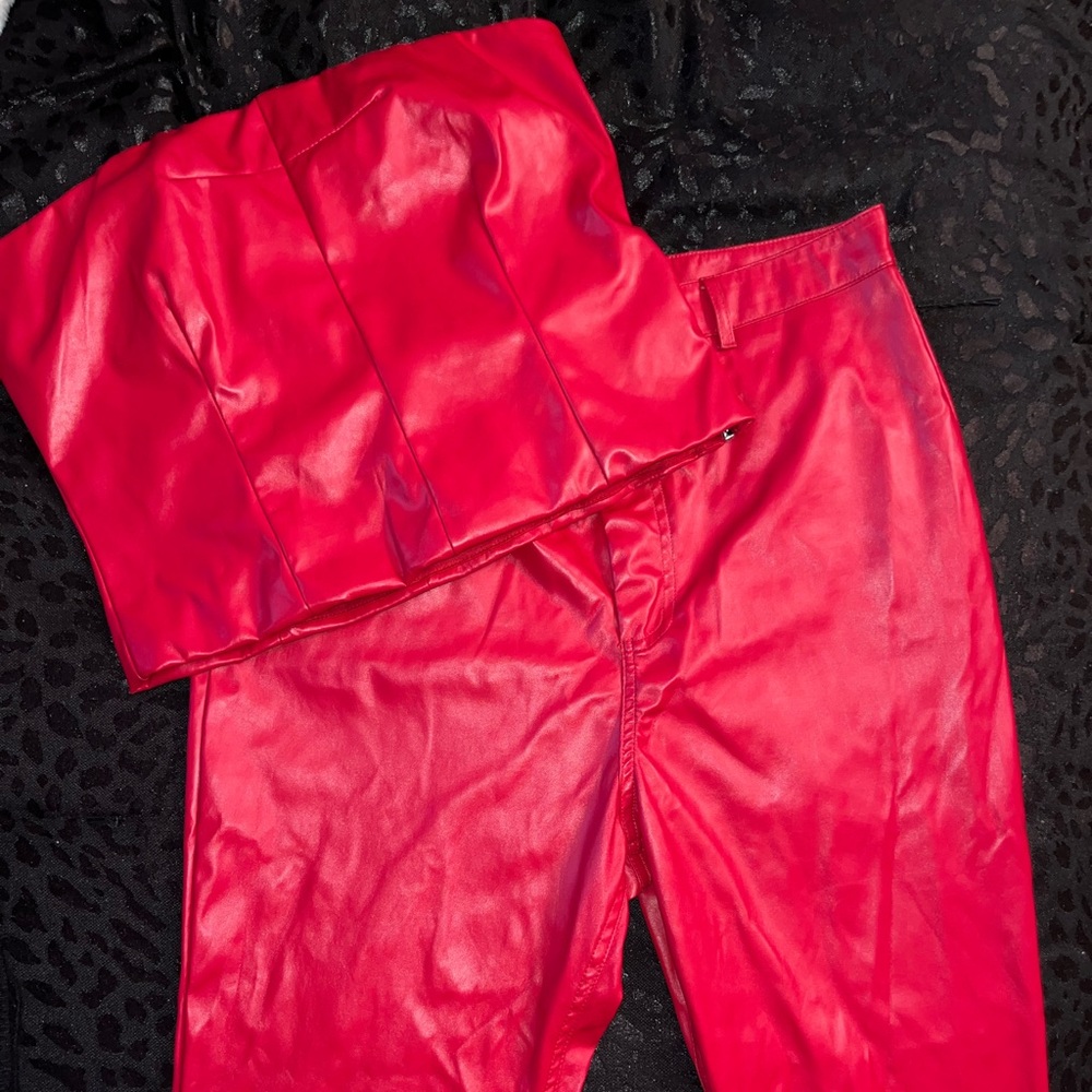 Red Leather Two-Piece Set